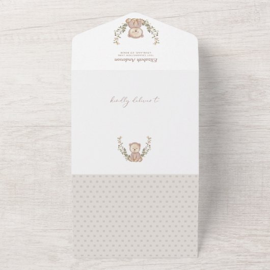 We kunnen wachten tot Teddy Bear Baby shower All In One Uitnodiging (Buitenkant)