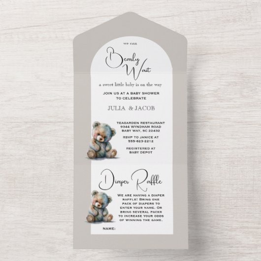 We kunnen wachten tot Teddy Bear Baby shower All In One Uitnodiging (Binnen)