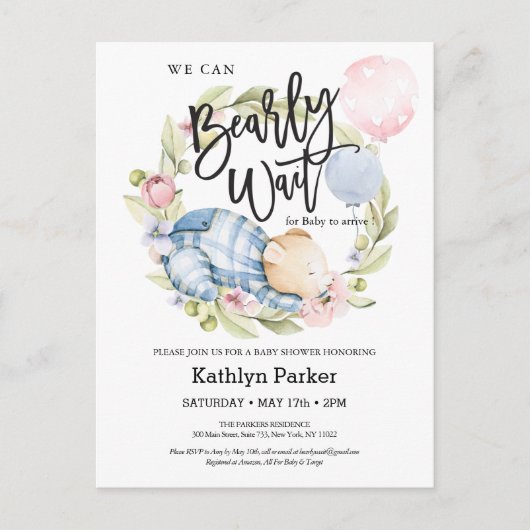 We kunnen wachten tot Teddy Bear Baby shower Briefkaart (Voorkant)