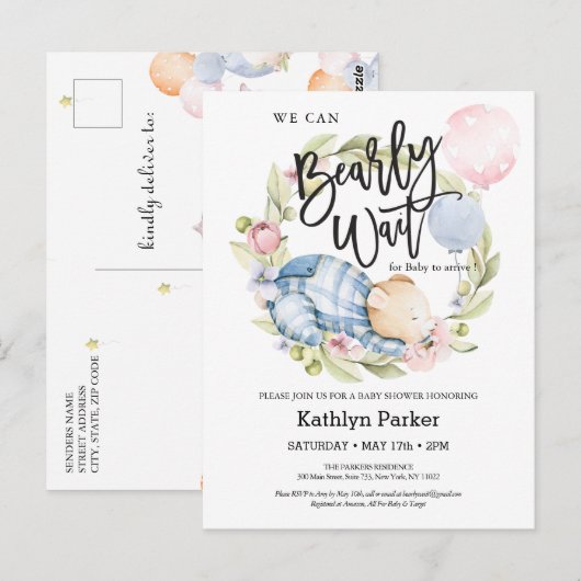 We kunnen wachten tot Teddy Bear Baby shower Briefkaart (Voorkant / Achterkant)