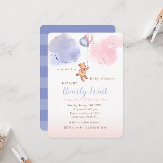 We kunnen wachten tot Teddy Bear Baby shower Kaart (Voorkant / Achterkant in situ)