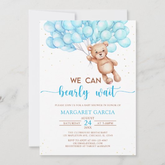 We kunnen wachten tot Teddy Bear Baby shower Kaart (Voorkant)