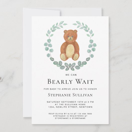 We kunnen wachten tot Teddy Bear Baby shower Kaart (Voorkant)