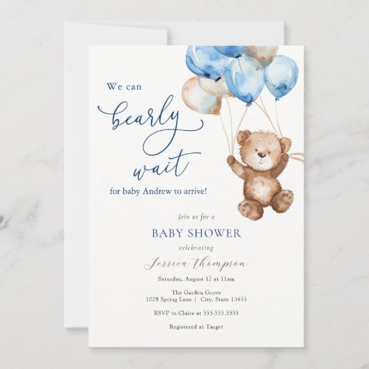 We kunnen wachten tot Teddy Bear Baby shower Kaart (Voorkant)