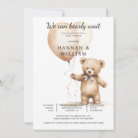 We kunnen wachten tot Teddy Bear Baby shower Kaart (Voorkant)