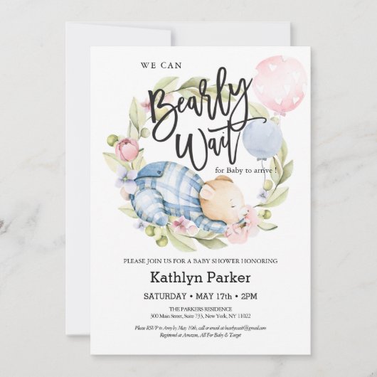 We kunnen wachten tot Teddy Bear Baby shower Kaart (Voorkant)
