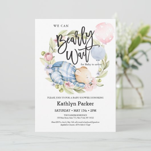 We kunnen wachten tot Teddy Bear Baby shower Kaart (Staand voorkant)