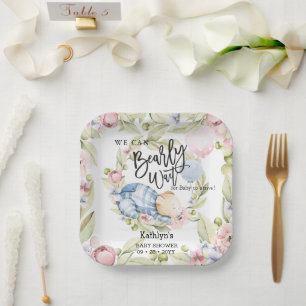 We kunnen wachten tot Teddy Bear Baby shower Papieren Bordje