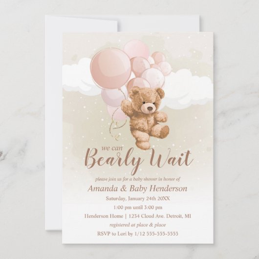 We kunnen wachten tot Teddy Bear Baby shower Pink Kaart (Voorkant)