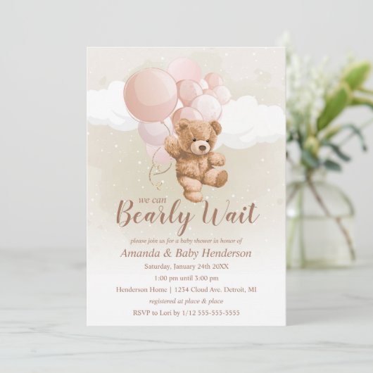 We kunnen wachten tot Teddy Bear Baby shower Pink Kaart (Staand voorkant)