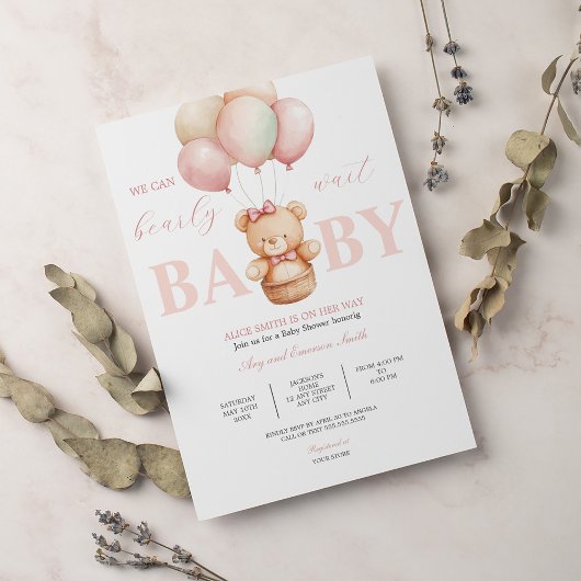 We kunnen wachten tot Teddy Bear Baby shower Pink Kaart