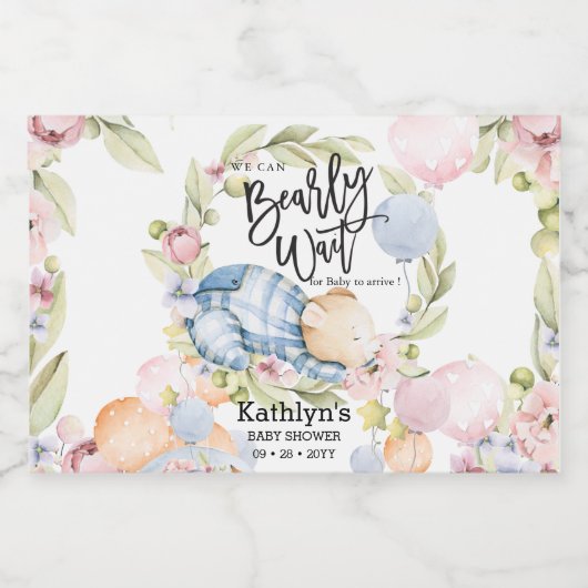 We kunnen wachten tot Teddy Bear Baby shower Sparkling Wijnetiket (Enkel label)