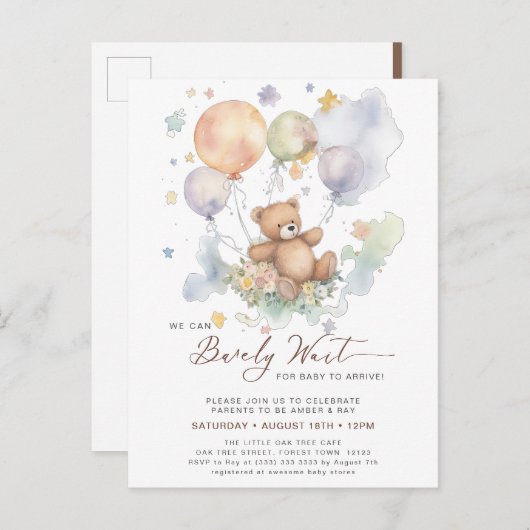 We kunnen wachten tot Teddy Bear Baby shower Uitnodiging Briefkaart (Voorkant / Achterkant)