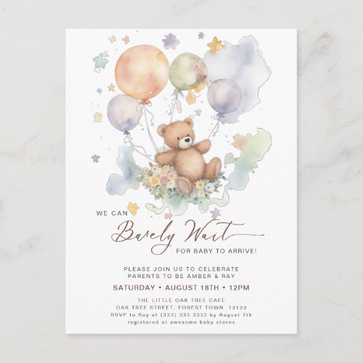We kunnen wachten tot Teddy Bear Baby shower Uitnodiging Briefkaart (Voorkant)