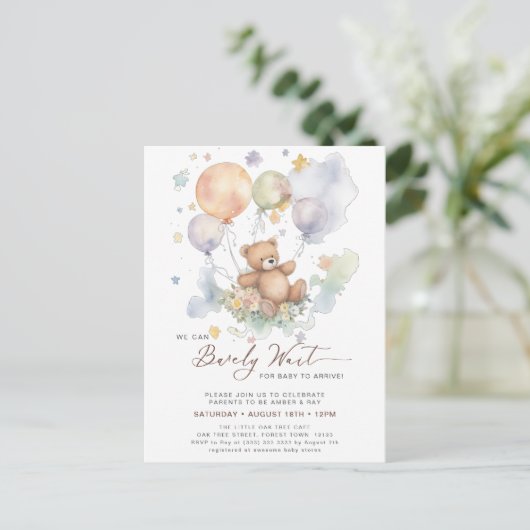 We kunnen wachten tot Teddy Bear Baby shower Uitnodiging Briefkaart (Staand voorkant)