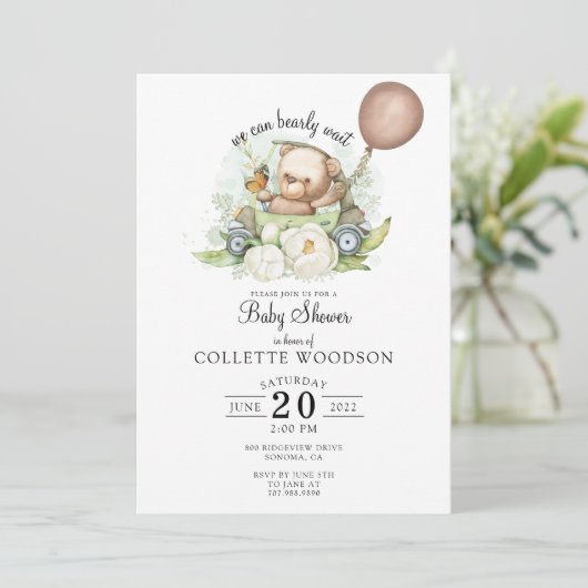 We kunnen wachten tot Teddy Bear Balloon Baby show Kaart (Staand voorkant)