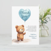 We kunnen wachten tot Teddy Bear Blue Boy Baby sho Bedankkaart (Staand voorkant)