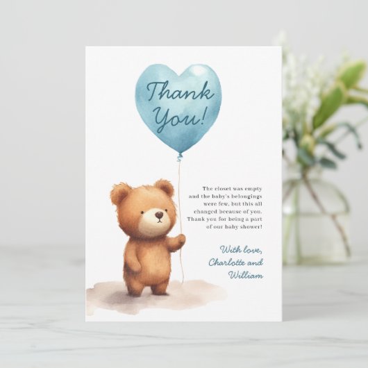 We kunnen wachten tot Teddy Bear Blue Boy Baby sho Bedankkaart (Staand voorkant)