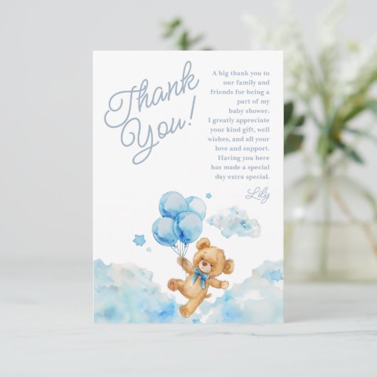 We kunnen wachten tot Teddy Bear Blue Boy Baby sho Bedankkaart (Staand voorkant)