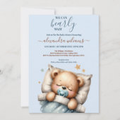 We kunnen wachten tot Teddy Bear Blue Boy Baby sho Kaart (Voorkant)