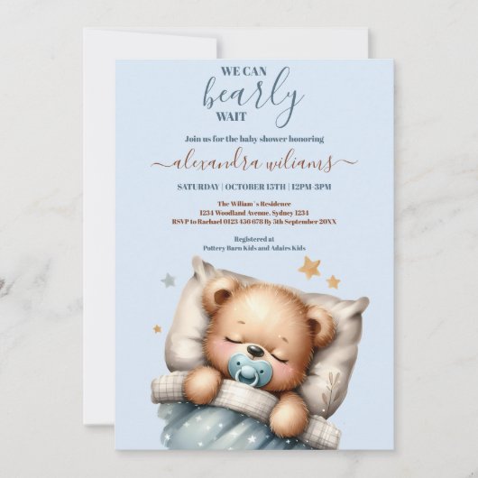 We kunnen wachten tot Teddy Bear Blue Boy Baby sho Kaart (Voorkant)