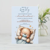 We kunnen wachten tot Teddy Bear Blue Boy Baby sho Kaart (Staand voorkant)