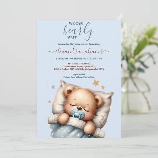 We kunnen wachten tot Teddy Bear Blue Boy Baby sho Kaart (Staand voorkant)