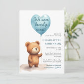 We kunnen wachten tot Teddy Bear Blue Boy Baby sho Kaart (Staand voorkant)