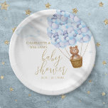 We kunnen wachten tot Teddy Bear Blue Boy Baby sho Papieren Bordje<br><div class="desc">Cute "we kunnen snel wachten",  teddy beer-het blauw-jongen-baby shower. Ontworpen door: Thisnotme©</div>