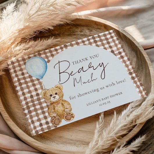 We kunnen wachten tot Teddy Bear Boy Baby shower Bedankkaart