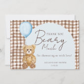 We kunnen wachten tot Teddy Bear Boy Baby shower Bedankkaart (Voorkant)