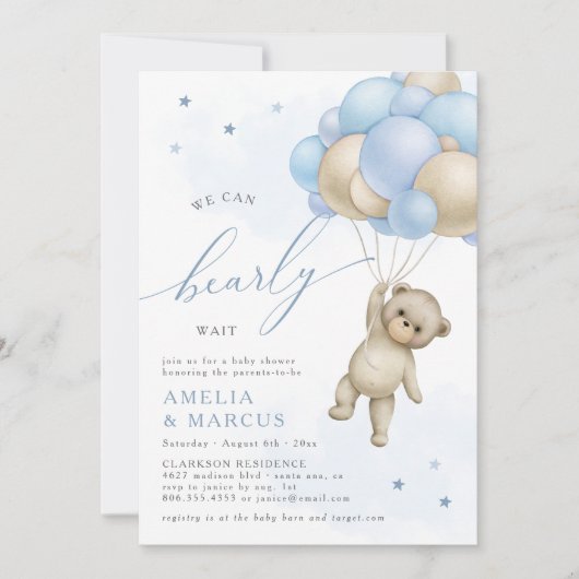 We kunnen wachten tot Teddy Bear Boy Baby shower I Kaart (Voorkant)