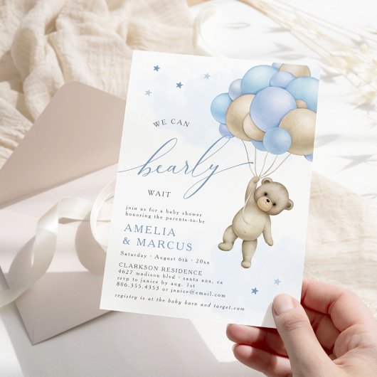 We kunnen wachten tot Teddy Bear Boy Baby shower I Kaart