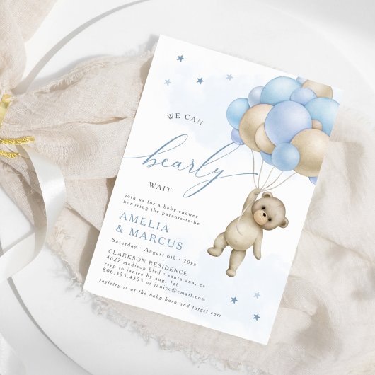 We kunnen wachten tot Teddy Bear Boy Baby shower I Kaart