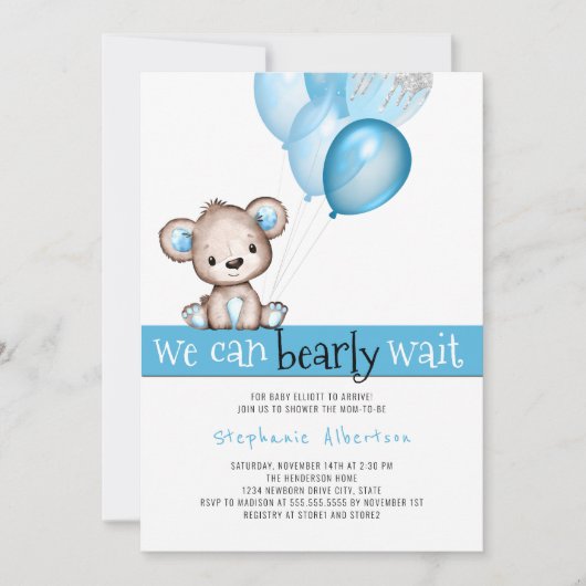 We kunnen wachten tot Teddy Bear Boy Baby shower Kaart (Voorkant)