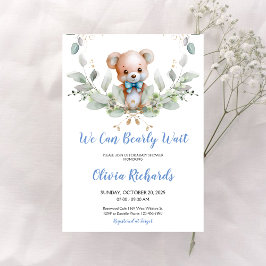 We kunnen wachten tot Teddy Bear Boy Baby shower Kaart
