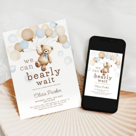 We kunnen wachten tot Teddy Bear Boy Baby shower Kaart