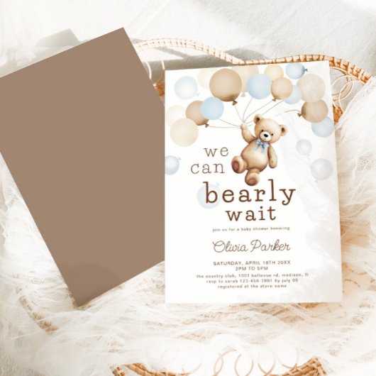 We kunnen wachten tot Teddy Bear Boy Baby shower Kaart