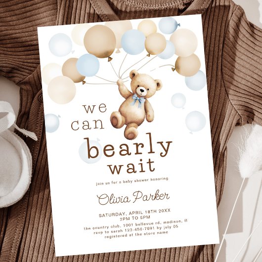 We kunnen wachten tot Teddy Bear Boy Baby shower Kaart