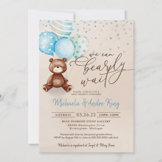 We kunnen wachten tot Teddy Bear Boy Baby shower Kaart (Voorkant)