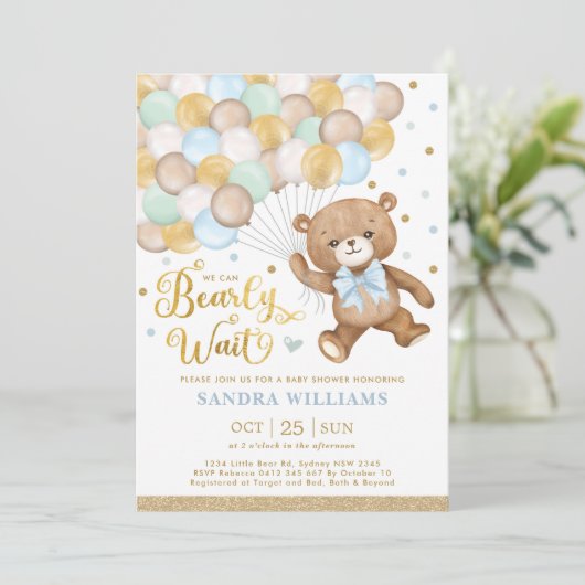 We kunnen wachten tot Teddy Bear Boy Baby shower Kaart (Staand voorkant)