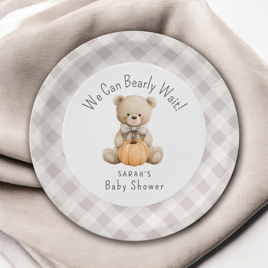 We kunnen wachten tot Teddy Bear Boy Baby shower Papieren Bordje
