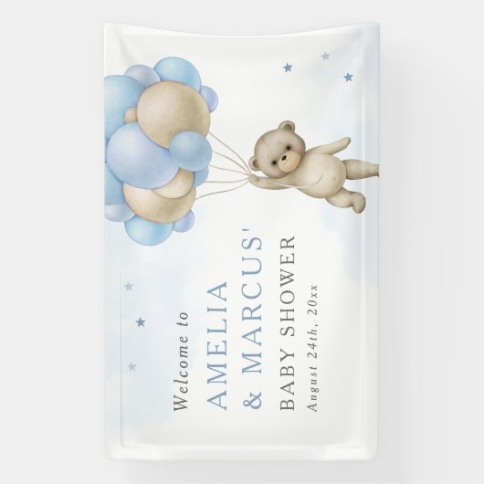 We kunnen wachten tot Teddy Bear Boy Baby shower Spandoek (Verticaal)