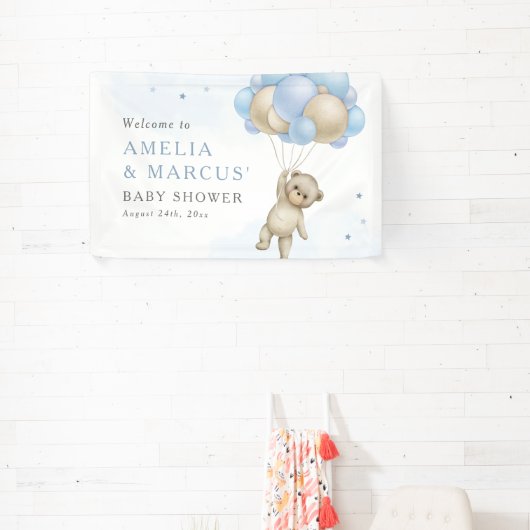 We kunnen wachten tot Teddy Bear Boy Baby shower Spandoek (Insitu)