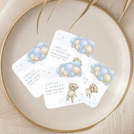 We kunnen wachten tot Teddy Bear Boy Baby shower Vierkante Sticker