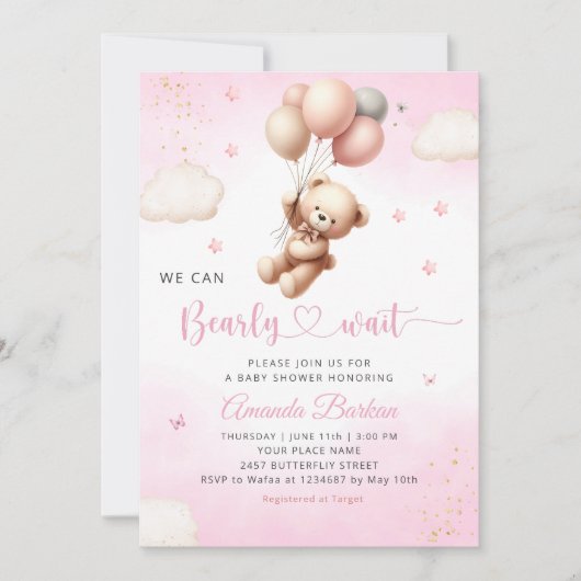 We kunnen wachten tot Teddy Bear Girl Baby shower Kaart (Voorkant)