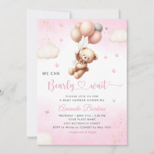 We kunnen wachten tot Teddy Bear Girl Baby shower Kaart