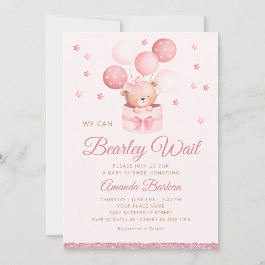 We kunnen wachten tot Teddy Bear Girl Baby shower Kaart (Voorkant)