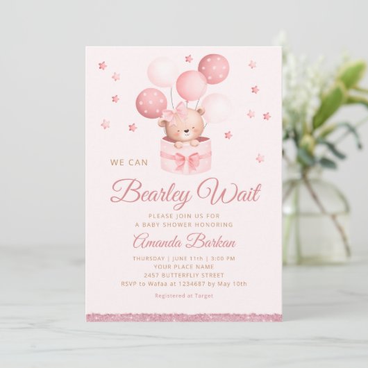 We kunnen wachten tot Teddy Bear Girl Baby shower Kaart (Staand voorkant)