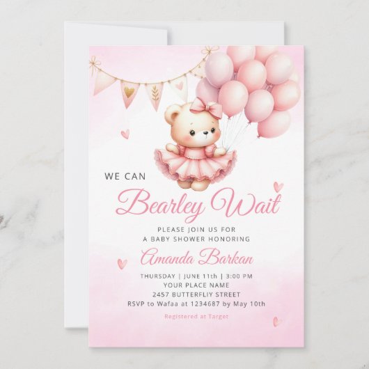 We kunnen wachten tot Teddy Bear Girl Baby shower Kaart (Voorkant)